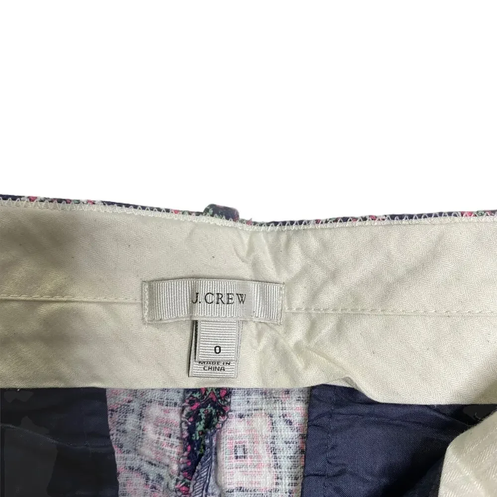 J.Crew Medallion Shorts Women Sz 0 Chino Pink Blue Paisley Cotton Stretch Pocket